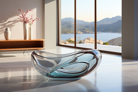 Interior of modern living room with sea view. 3d renderingの素材