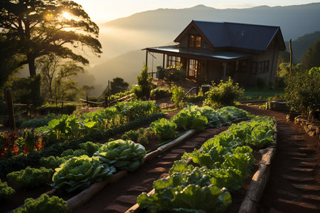 vegetable garden in the morning at Doi Mae Salong, Chiang Rai, Thailand Sustainable farmingの素材