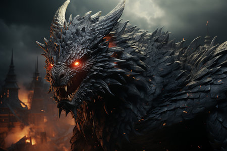 Fantasy dragon in the dark. 3D illustration. Fantasy.の素材