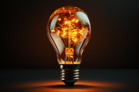 Glowing light bulb on dark background, 3d rendering. Computer digital drawing.の素材