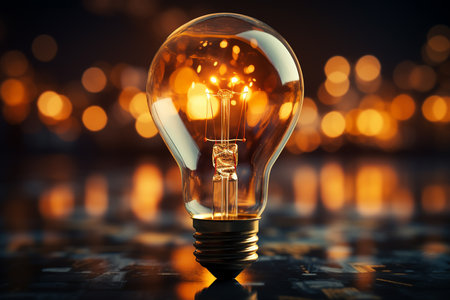 Light bulb with bokeh background, idea and innovation concept.の素材