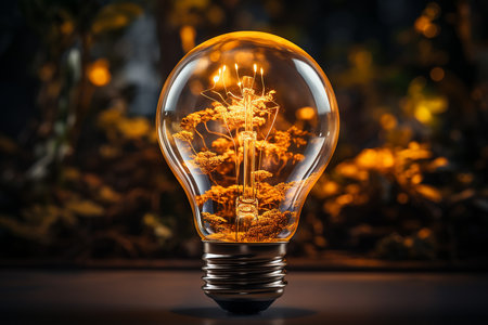 Incandescent light bulb on a dark background. Alternative energy concept.の素材
