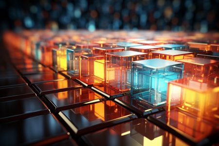 abstract 3d illustration of cubes with light reflection on the surfaceの素材