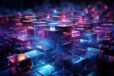 Abstract glowing cubes background. 3d rendering, 3d illustration.の素材