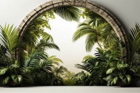 3D rendering of a beautiful tropical garden with ferns and plantsの素材