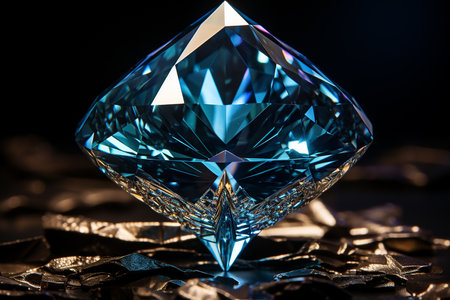 Beautiful blue diamond on a black background. Shallow depth of field.の素材