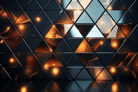 3d illustration of abstract geometric background with golden glowing lights. 3d renderingの素材
