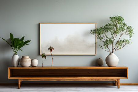 Mock up poster frame in interior background, Scandinavian style, 3D renderの素材