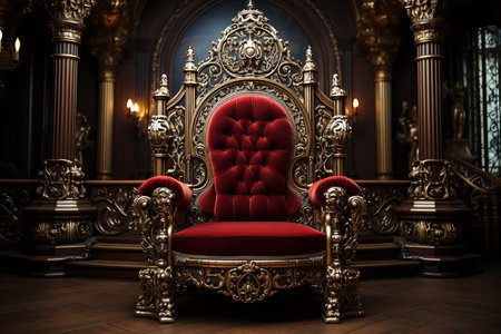 Luxury royal throne with red armchair in classic interior.の素材
