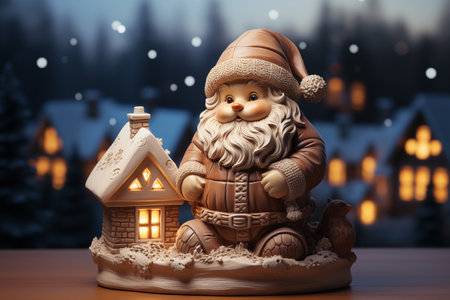 Christmas and New Year concept. Santa Claus with a house in the snowの素材