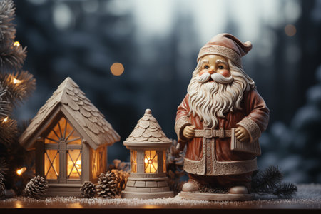 Christmas and New Year holidays background with Santa Claus, Christmas tree and lantern.の素材