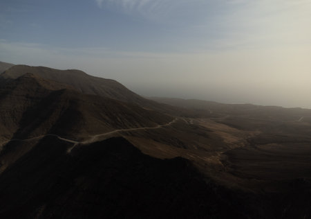 Aerial view of the mountain range of the Negev Desert in Israelの写真素材