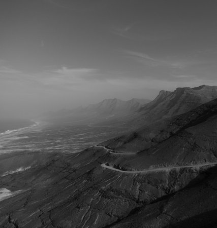 Black and white view of Mount Bromo volcano, Java, Indonesiaの写真素材