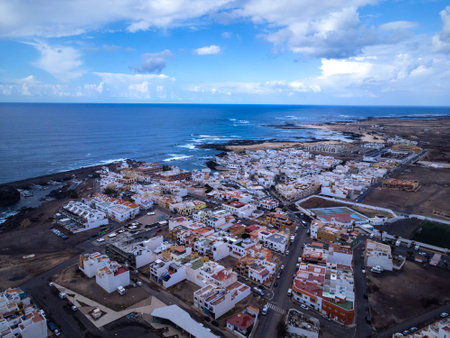 Aerial view of La Graciosa village, Lanzarote, Canary Islands, Spainの写真素材