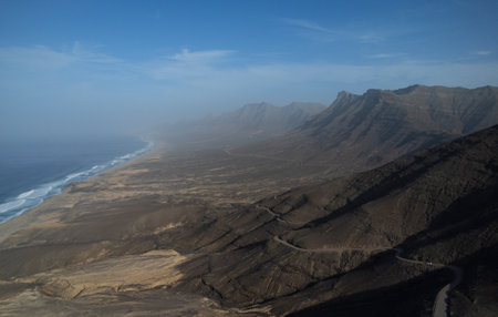 Aerial view of the coast of Fuerteventura, Canary Islands, Spainの写真素材