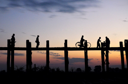 The longest wooden bridgeの写真素材