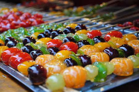 Crispy Sugar-Coated Fruit on a Stick.