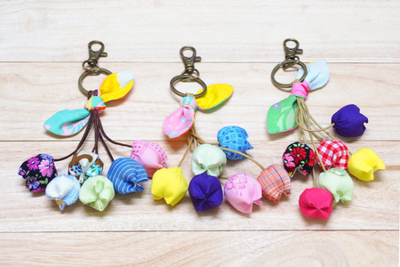 Handmade Keychain Tulip made from cotton.の写真素材