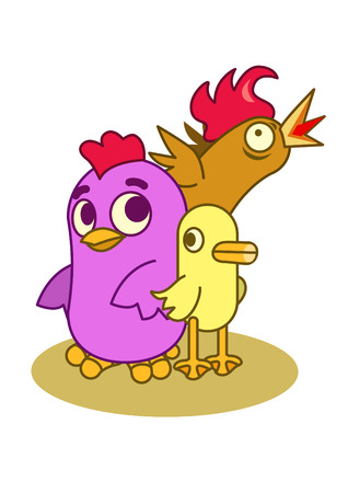 Three funny farm birds, one of them a little bit crazyのイラスト素材