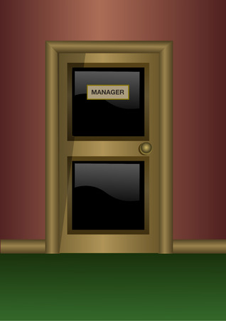 Wooden door with glass and a Manager sign. Office door.のイラスト素材
