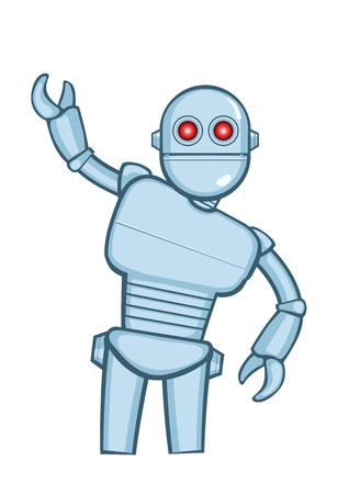 Metallic cartoon robot in action pose. Vector illustrationのイラスト素材