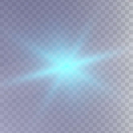 Blue glowing light star on a black background. Transparent shining sun, star explodes and bright flash. Blue bright illustration starburst.のイラスト素材