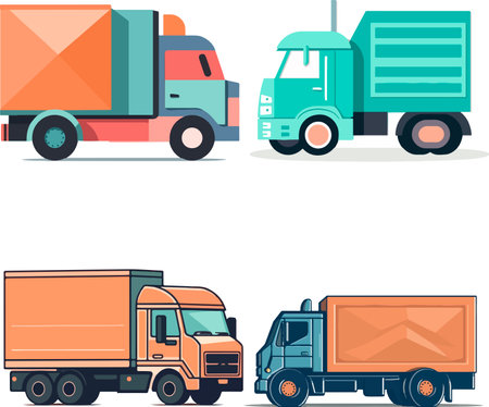 Set of different types of trucks. Vector illustration in flat style.のイラスト素材