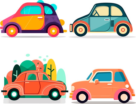 Set of cute cartoon cars. Vector illustration in a flat style.のイラスト素材