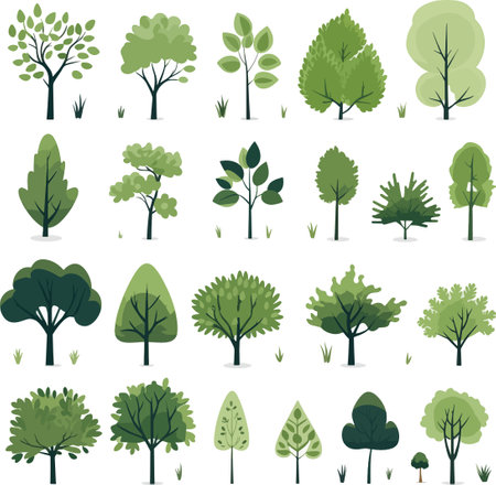 Set of green trees. Vector illustration isolated on a white background.のイラスト素材