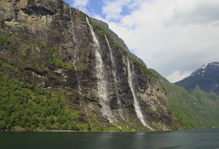 Landscape with Geiranger fjord mountains and waterfalls. Beautiful Nature Norway. Traveling conceptの写真素材