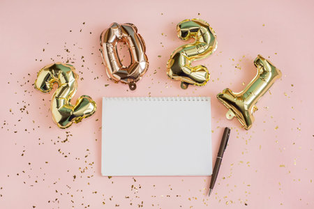 New Year Resolution 2021 Goal List. Foil balloons
