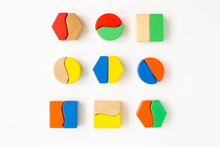 Set of colorful wooden shape toy Montessori sensorial material