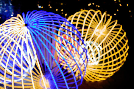 Christmas or New Year balls installation in the night.