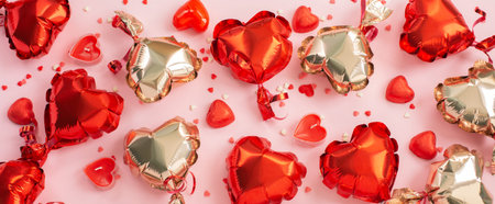 Air balloons heart shape, candies and candles