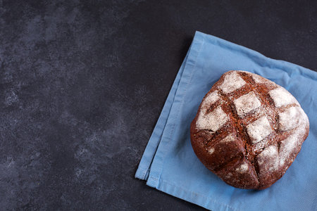 Bakery Fresh rustic homemade crisp bread, top view.