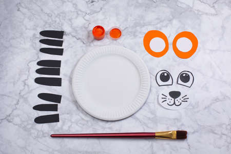 Tiger made of Paper Plate Tiger Craft with your own hands. STEP 2 . Prepare the detailsの写真素材
