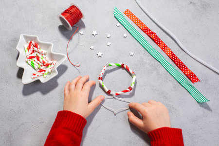 Christmas wreath ormaments from paper straw.の写真素材