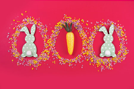 Easter decoration with bunny and carrots with sugar sprinkle