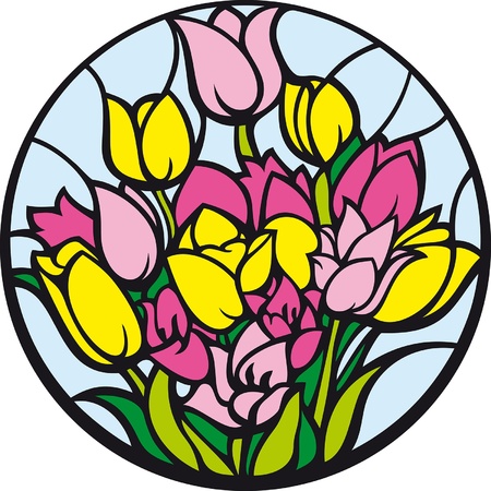 Stained-glass tulips. A bouquet of tulips looks like a stained-glass window.のイラスト素材