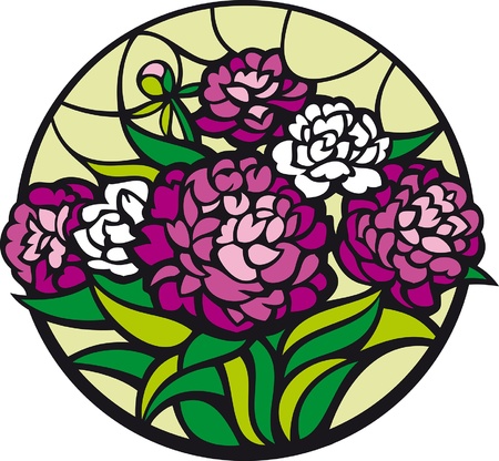 Stained-glass peonies. A bouquet of peonies looks like a stained-glass window.のイラスト素材