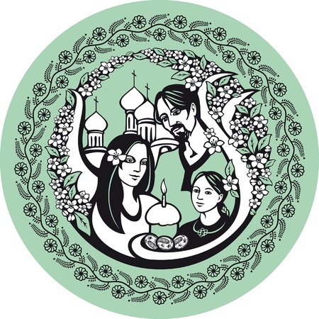 April. There is a family that celebrates the great feast of Easter.のイラスト素材