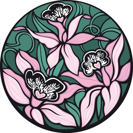 Orchids. There are some orchids in the circle.のイラスト素材