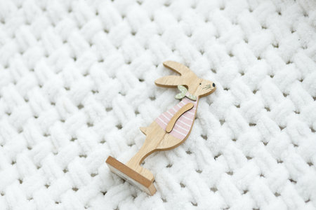 Easter Bunny Rabbit Statue. Easter toys. Close up, copy space.の写真素材