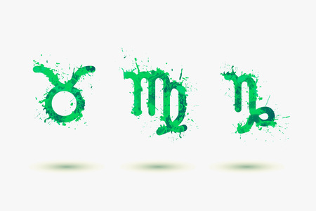 Vector zodiac. Earth element. Taurus, Virgo, Capricornus. Watercolor paintのイラスト素材