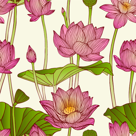 Vector seamless pattern - lotus flowersのイラスト素材