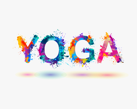 Word YOGA. Rainbow splash paint