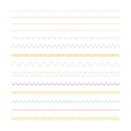 Sewing machine stitches, Set of 14 variationsのイラスト素材