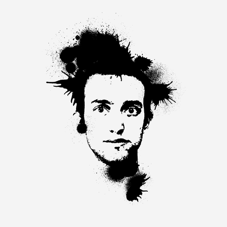 Black ink splash portrait of young manのイラスト素材