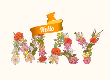 Hello june. Vector Floral letters seasonal inscriptionのイラスト素材