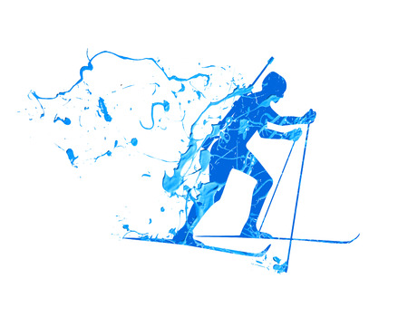 Blue biathlete icon with rifle isolated on whiteのイラスト素材